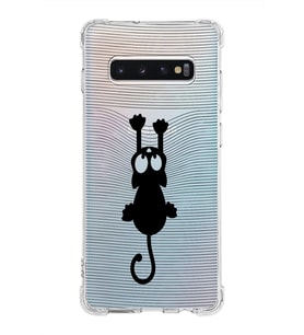 Samsung Galaxy S10 Plus  Köşe Korumalı Antişok Kapak  Çizgi Kedi Tasarımlı Şeffaf  Kılıf