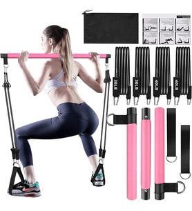 Valkyrie 4 Lastikli 1. Kalite Pilates Bar Egzersiz Çubuğu Ayarlanabilir Zorluk Evde Spor Squat Kademeli Çantalı Kolay Kurulum