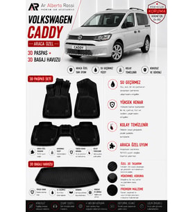 VOLKSWAGEN CADDY 2010-2015 Araca Özel 3D Paspas + 3D Bagaj Havuzu