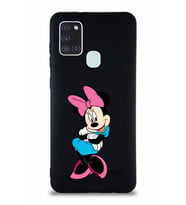 Samsung Galaxy A21S Soft Premier Kapak Minnie Mouse-D Tasarımlı Silikon Kılıf - Siyah (Şeffaf)