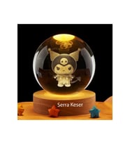 Kişiye Özel Işıklı Ahşap Kaideli Kuromi Cam Küre 8cm*6cm