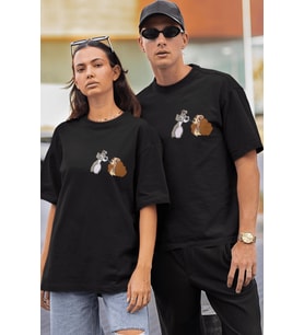 Leydi ve Sokak Köpeği Sevgili/Çift/Arkadaşlık 2'li Tişört Seti (Siyah)