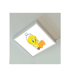 Tweety Çocuk Led Lamba-54w Göz Yormayan Aydınlatma-60cmx60cm Kare-beyaz Işık,beyaz Metal Çerçeve