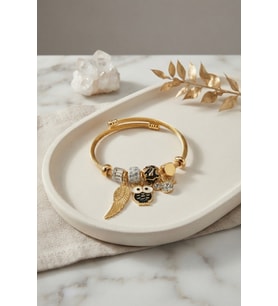 Siyah Baykuş Model Gold Renk Charmlı Bileklik TJ-BB8683