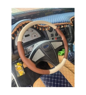 Dikişli Deri Direksiyon Kılıfı 66 Taba/bej Deri Siyah Dikişli Ford 3230 S Için