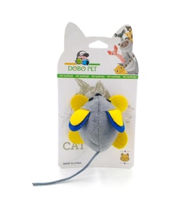 Dobo Pet Titreşimli Fare Kedi Oyuncağı Büyük Kulak (Gri - Sarı)