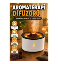 Alev Efektli Aromaterapi Difüzörü 360 ml Su Hazneli Zaman Ayarlı Sessiz Nemlendirici