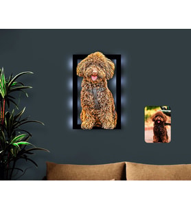 BK Gift Kişiye Özel Tam Boy Köpek Karikatürlü 3D Led Işıklı Ahşap Tablo-1
