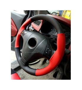 Fiat Linea Uyumlu Direksiyon Kılıfı Dikmeli İki Renkli Kırmızı Siyah