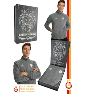Galatasaray Orijinal Lisanslı Dik Yaka Fermuarlı Gri Sweat Kişiye Özel Hediyelik Ahşa