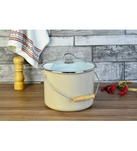 Tasarım Emaye Yoğurt Tenceresi Emaye Bakraç 20cm 5,25 lt Bej
