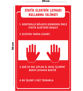 Metal Statik Elektrik Levhası Kullanma Talimatı 20cm x 30cm A4 Büyüklüğünde Uyarı Levhası Yönlendir