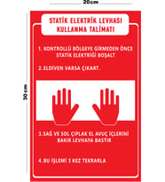 Metal Statik Elektrik Levhası Kullanma Talimatı 20cm x 30cm A4 Büyüklüğünde Uyarı Levhası Yönlendir