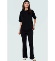 Yazlık Kadın Pamuk T shirt Pantolon Takımı Rahat Şık ve Nefes Alabilir Kullanım Modern Stil (Siyah)