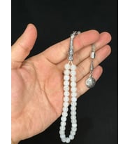 BEYAZ AKİK DESENLİ DOĞALTAŞ TESBİH KÜRE KESİM T-551 (Çok Renkli)