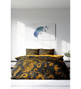 Çift Kişilik ( Lastikli Çarşaflı ) %100 Pamuk Saten Nevresim Takımı Gold Leaves
