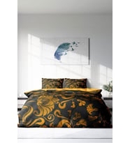 Çift Kişilik ( Lastikli Çarşaflı ) %100 Pamuk Saten Nevresim Takımı Gold Leaves