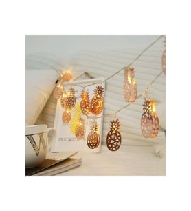 Ananas Sıralı LED Işık 10'lu Gold Metal Dekoratif Aydınlatma (Krem)