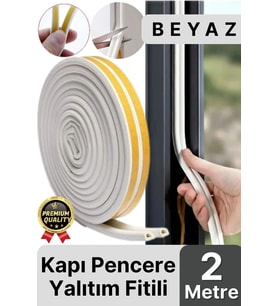 Güçlü Kendinden Yapışkanlı Kapı Pencere Soğuk Hava Geçirmez Yalıtım İzolasyon Beyaz Fitil 2 Metre