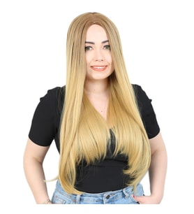 Fiber Sen Uzun Düz Peruk / Kumral / Sarı Ombreli