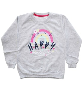Kız Çocuk Gri Happy Gökkuşağı Baskılı Tek Üst Sweat