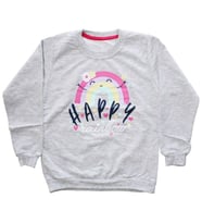 Kız Çocuk Gri Happy Gökkuşağı Baskılı Tek Üst Sweat
