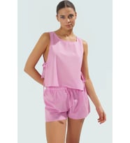 Rahat Kesim Kolsuz Pamuk Bluz Şort Takım Yazlık Plaj Modası Trend Tasarım (Pembe)