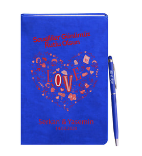 Sevgililer Gününe Özel Mavi Defter Kalem Hediye Seti 10