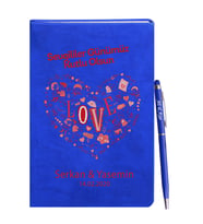 Sevgililer Gününe Özel Mavi Defter Kalem Hediye Seti 10