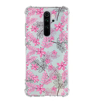 Xiaomi Redmi Note 8 Pro Köşe Korumalı Antişok Kapak Floral Pembe Tasarımlı Şeffaf Silikon Kılıf
