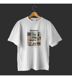 Minimal Summer Photo Collage Memories  T-Shirt (Beyaz)