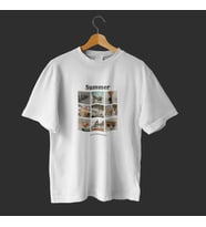 Minimal Summer Photo Collage Memories  T-Shirt (Beyaz)