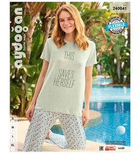 Aydoğan -This Princess Saves Herself- Yazılı Viskon Yazlık Pijama Takımı-240041 (Çok Renkli)