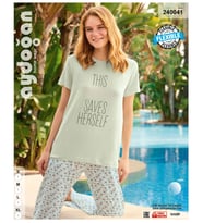 Aydoğan -This Princess Saves Herself- Yazılı Viskon Yazlık Pijama Takımı-240041 (Çok Renkli)
