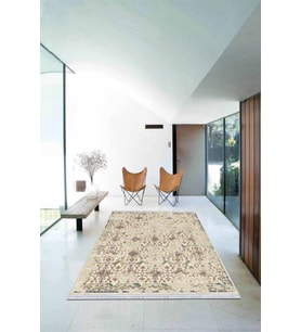 Krem Modern Dokuma Pamuk Tabanlı Kaymaz Kilim KLM078