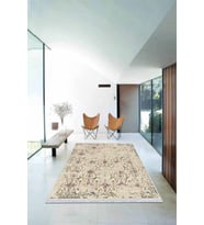 Krem Modern Dokuma Pamuk Tabanlı Kaymaz Kilim KLM078