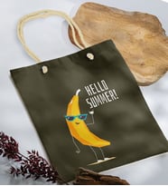 BK Gift Yaz Temalı Haki Halat Saplı Kumaş Plaj Çantası -11, Baskılı Omuz Çantası, Alışveriş Çantası, Arkadaşa Hediye, Sevgiliye Hediye
