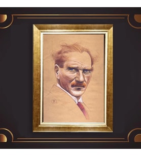 Altın Varaklı Çerçeveli Paspartulu Atatürk Tablo nl02A751 (Gold)
