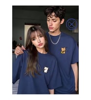 Sevgili Kombin Tişörtü Müzik Yapan Kedi Baskılı Unisex Oversize %100 Pamuk Çift Tişörtü