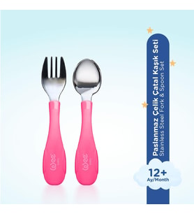 Baby Paslanmaz Çelik Kaşık Çatal Seti - PEMBE