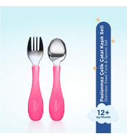 Baby Paslanmaz Çelik Kaşık Çatal Seti - PEMBE