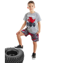 Triceratruck Erkek Çocuk T-shirt  Şort Takım (Gri)
