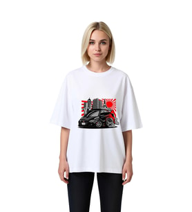Kadın Oversize Tişört Japon Otomotiv Kültürü Şehir Manzarası Grafik Baskı Rahat Kesim Günlük Modern