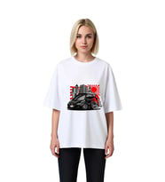 Kadın Oversize Tişört Japon Otomotiv Kültürü Şehir Manzarası Grafik Baskı Rahat Kesim Günlük Modern