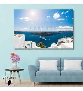 Tekli Yatay Kanvas Duvar Tablosu Tatil Adası ve Beyaz Evler