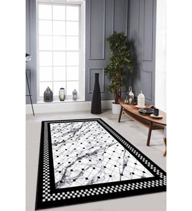 Siyah Beyaz Geometrik Kaymaz Tabanlı Dekoratif Halı RV147 - 100 x 160 cm