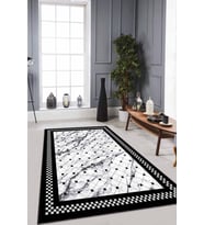 Siyah Beyaz Geometrik Kaymaz Tabanlı Dekoratif Halı RV147 - 100 x 160 cm