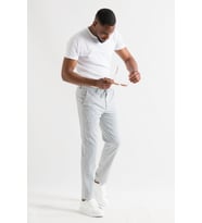 Slimfit Çizgili Beli Lastikli İplikli Duble Ve Boru Paça Yazlık Erkek Jogger Pantolon (Mavi)