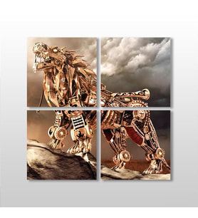 Aslan Mekanik Kanvas Tablo 130x130cm (Karışık)