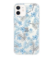 Apple iPhone 12 Uyumlu Kapak Floral Mavi  Tasarımlı Şeffaf Silikon Kılıf